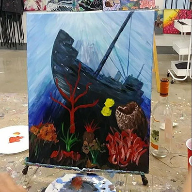 student painting of ship